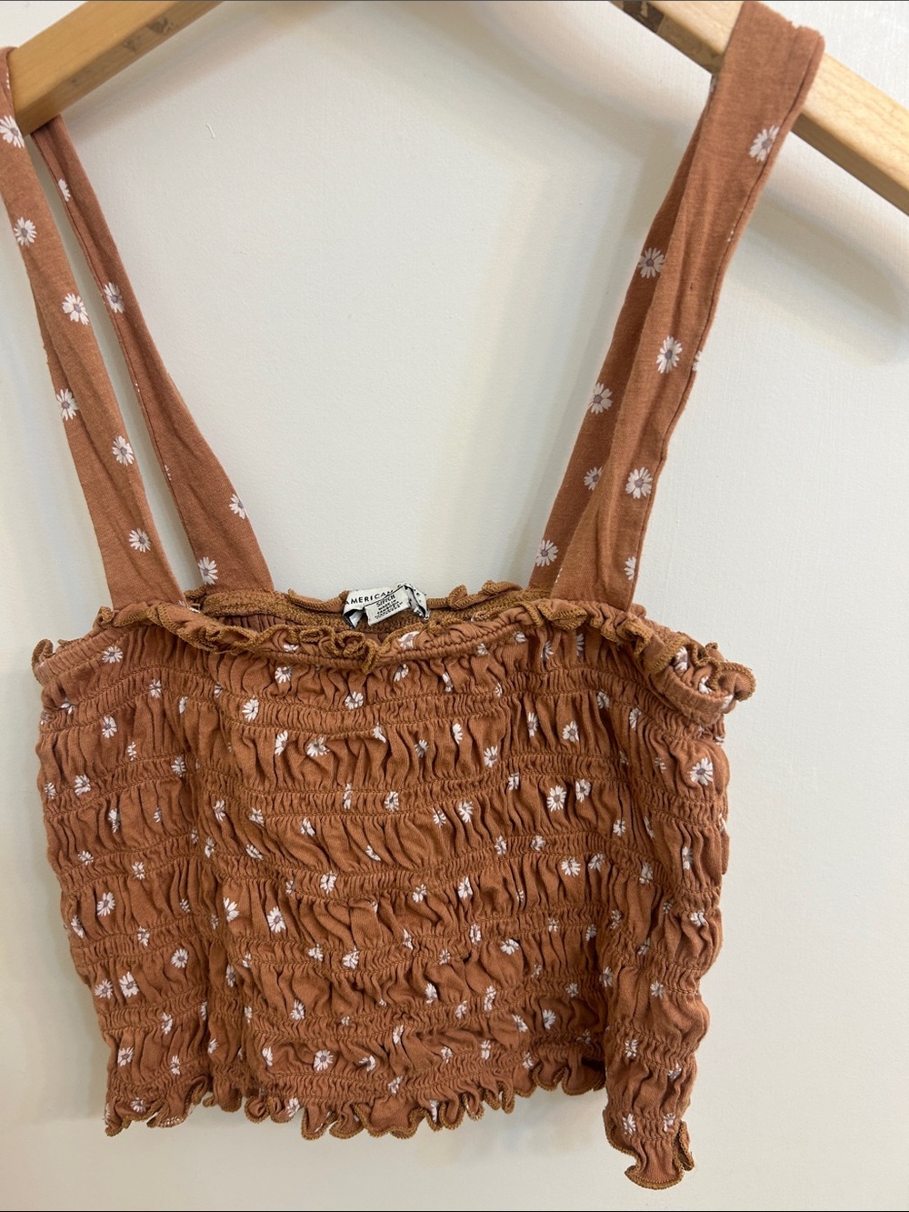 American Eagle Outfitters Rust Brown Daisy Smocked Crop Tank